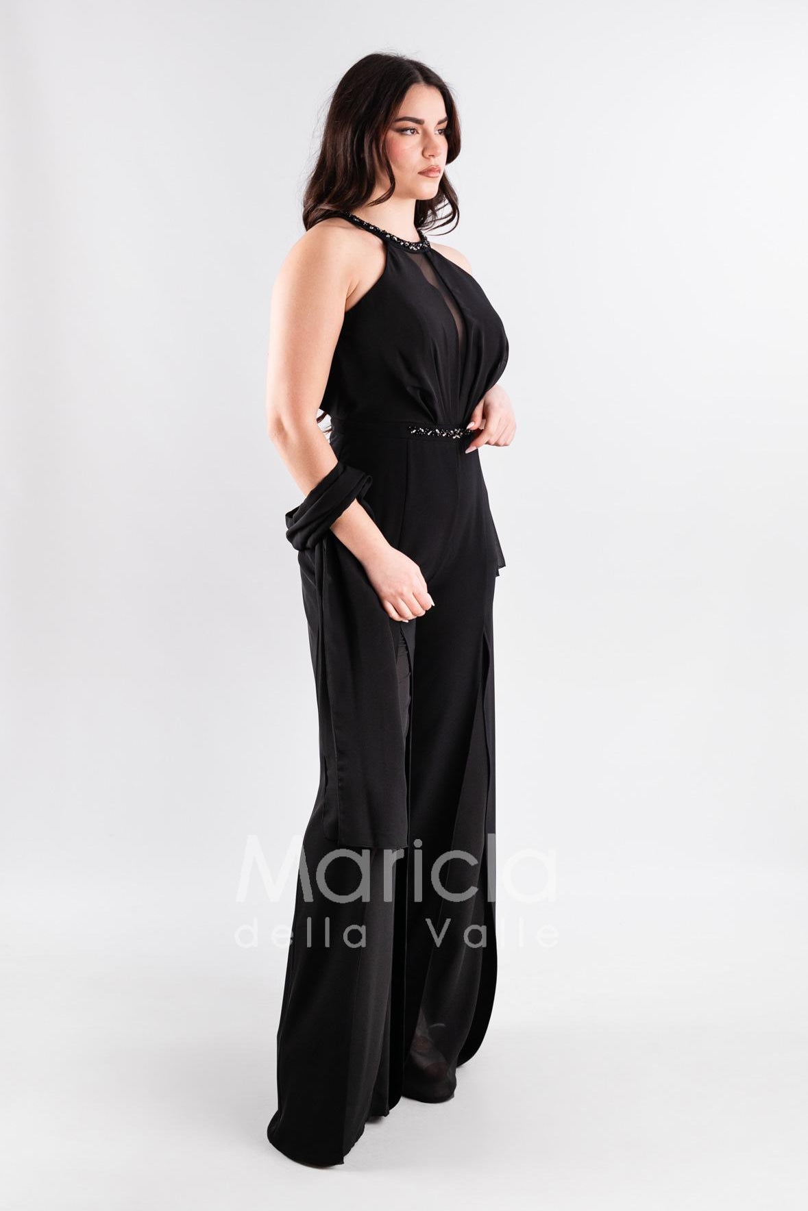 tuta con cinturino strass SH610 NERO SHARON 