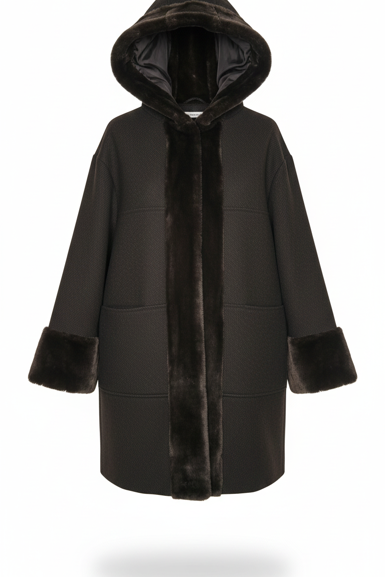 giaccone con cappuccio bordato con pelliccia ROMI2738 MORO MARICLA 