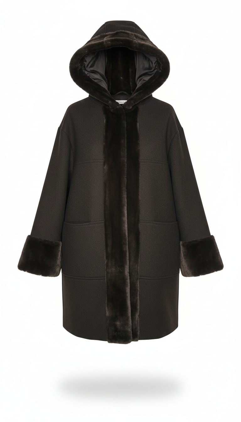 giaccone con cappuccio bordato con pelliccia ROMI2738 MORO MARICLA 