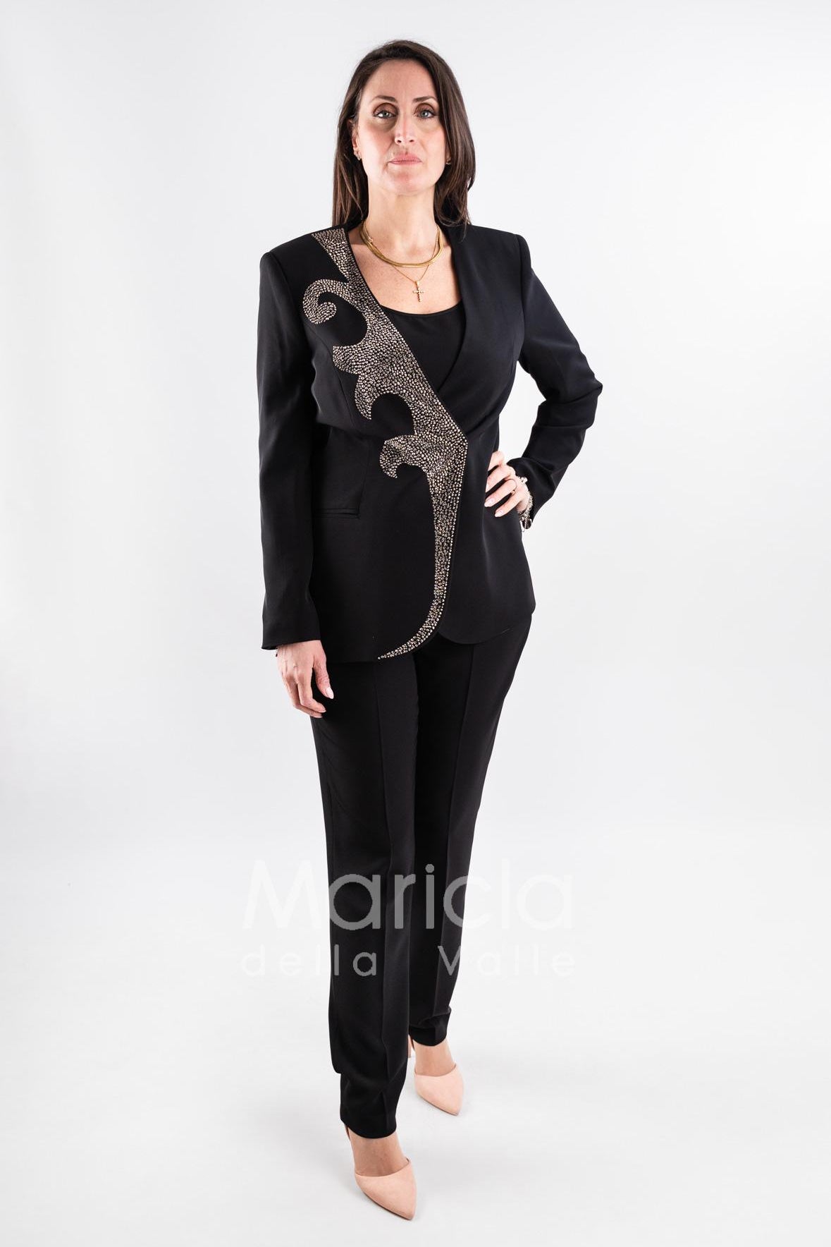 tailleur ricamo strass SH401 NERO SHARON 