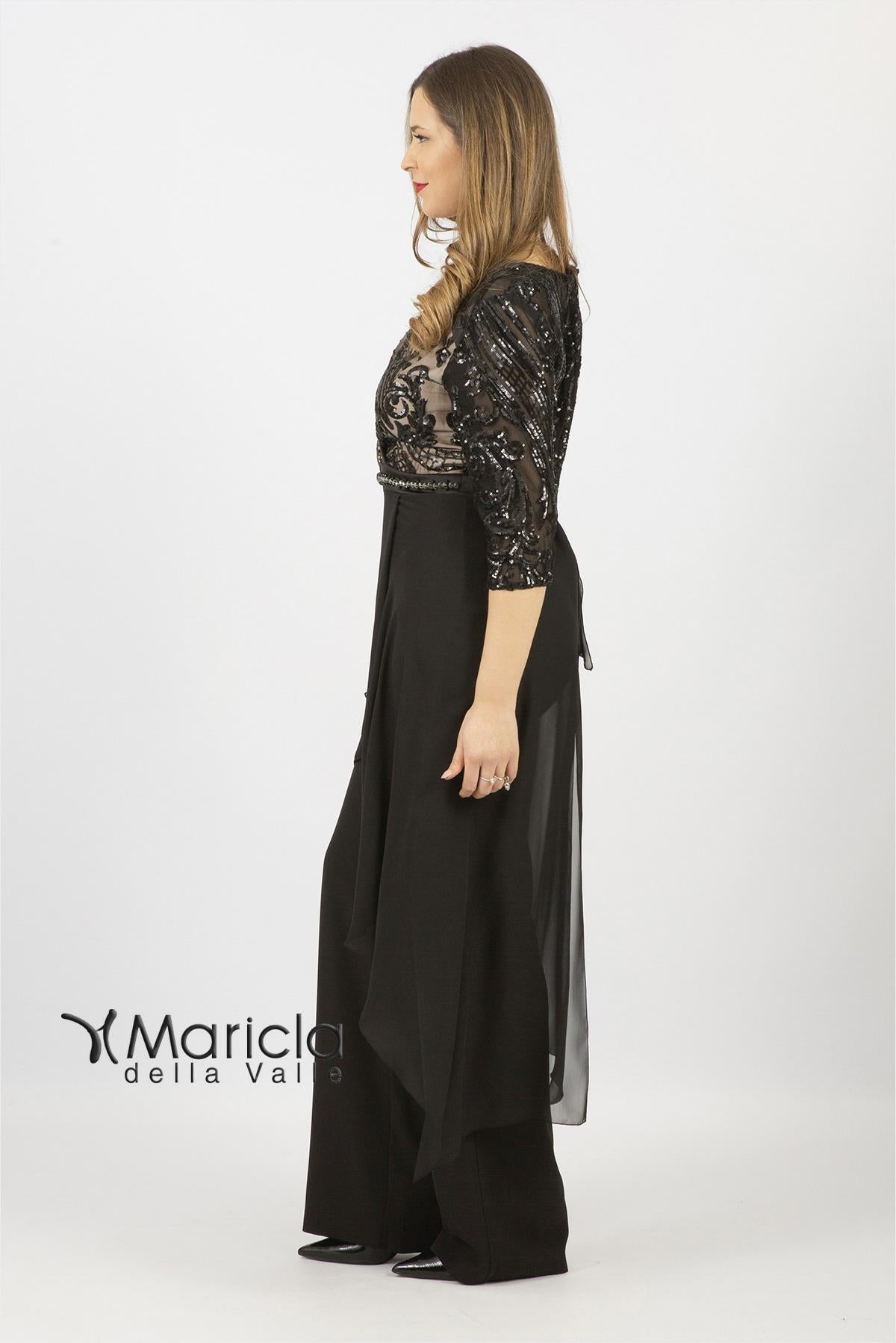 Tuta con pailette e manica 3/4 LH203 NERO/ORO LUDOVICA HASSLER 