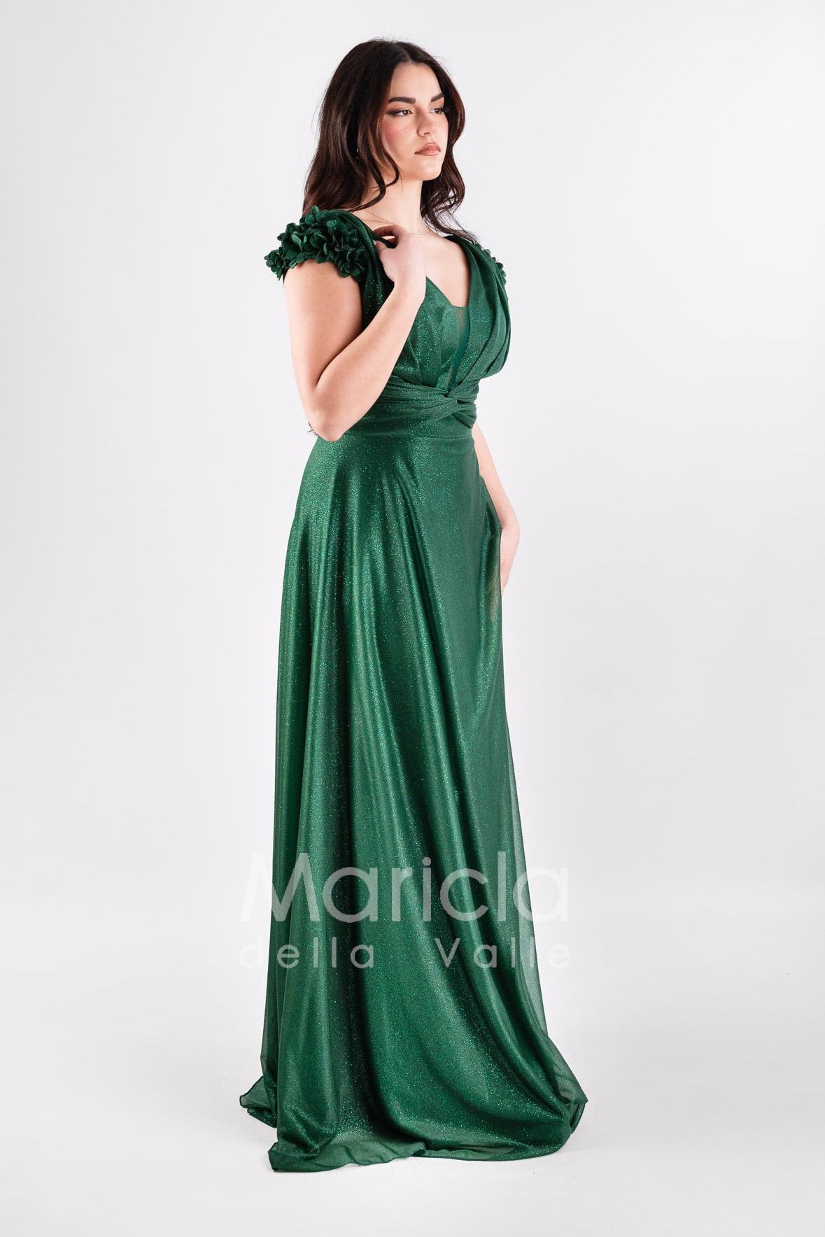 abito glitter con fiore spalla GC30 VERDE GIGLI CERIMONIA 