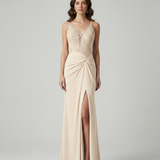 abito lungo corpetto strass e nodo laterale ANT25008XJ SABBIA ANTILLE ELEGANCE 