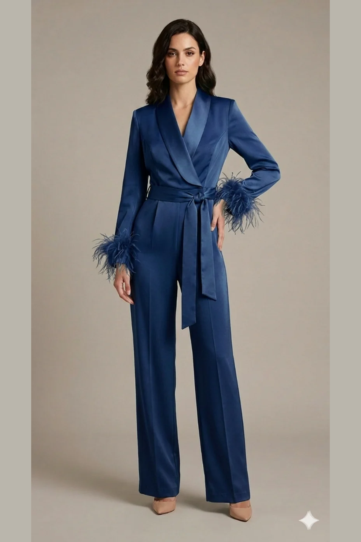 tuta smoking con piume manica AD11033 BLU MARICLA 