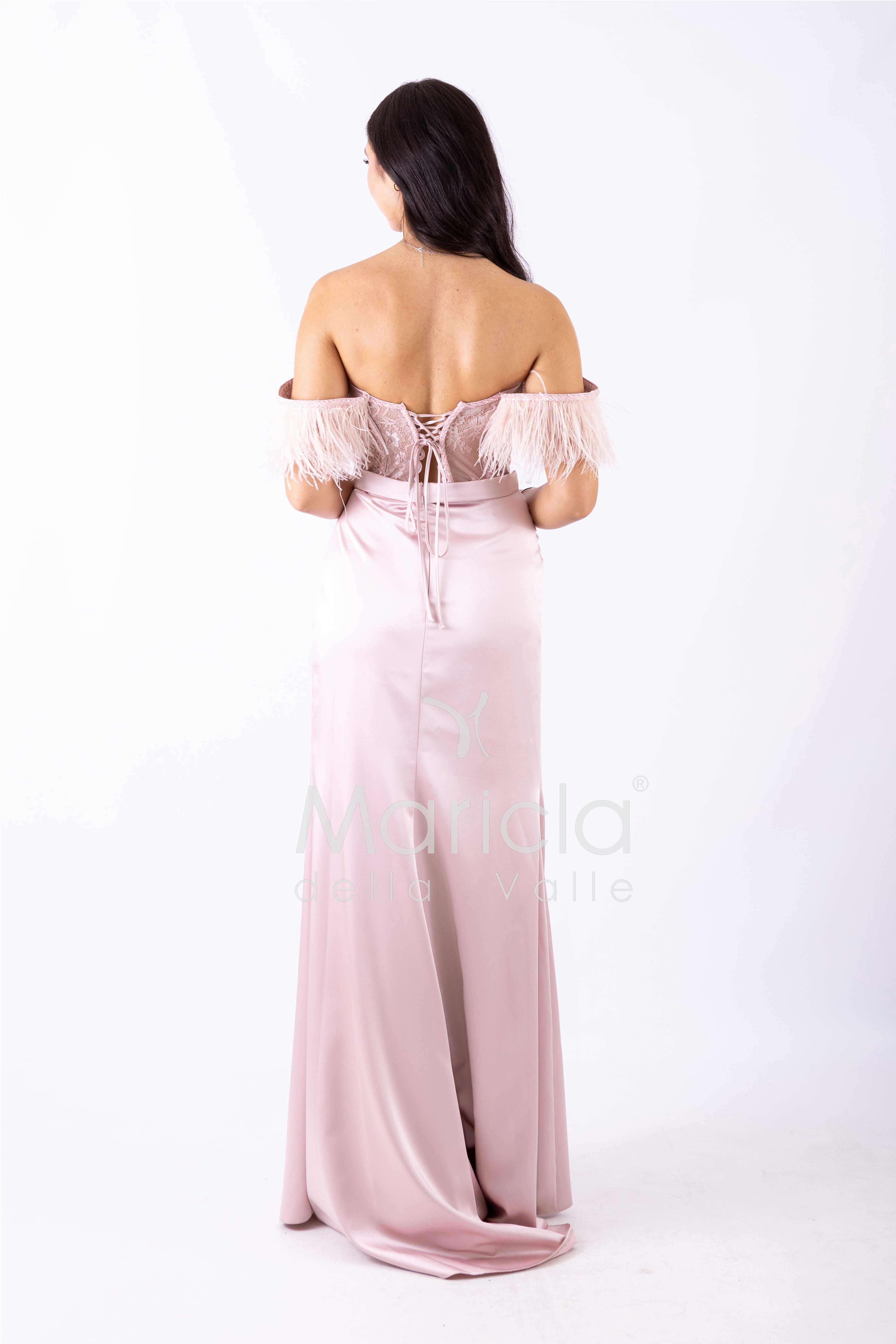 abito lungo piume corpetto ALC06 ROSA MARICLA ELEGANCE 