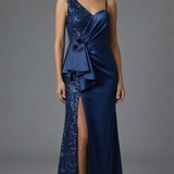 abito con fiore laterale e strass LH210AL BLU LUDOVICA HASSLER 