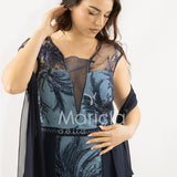 abito lungo con baschina ricamata SH839AL BLU SHARON 