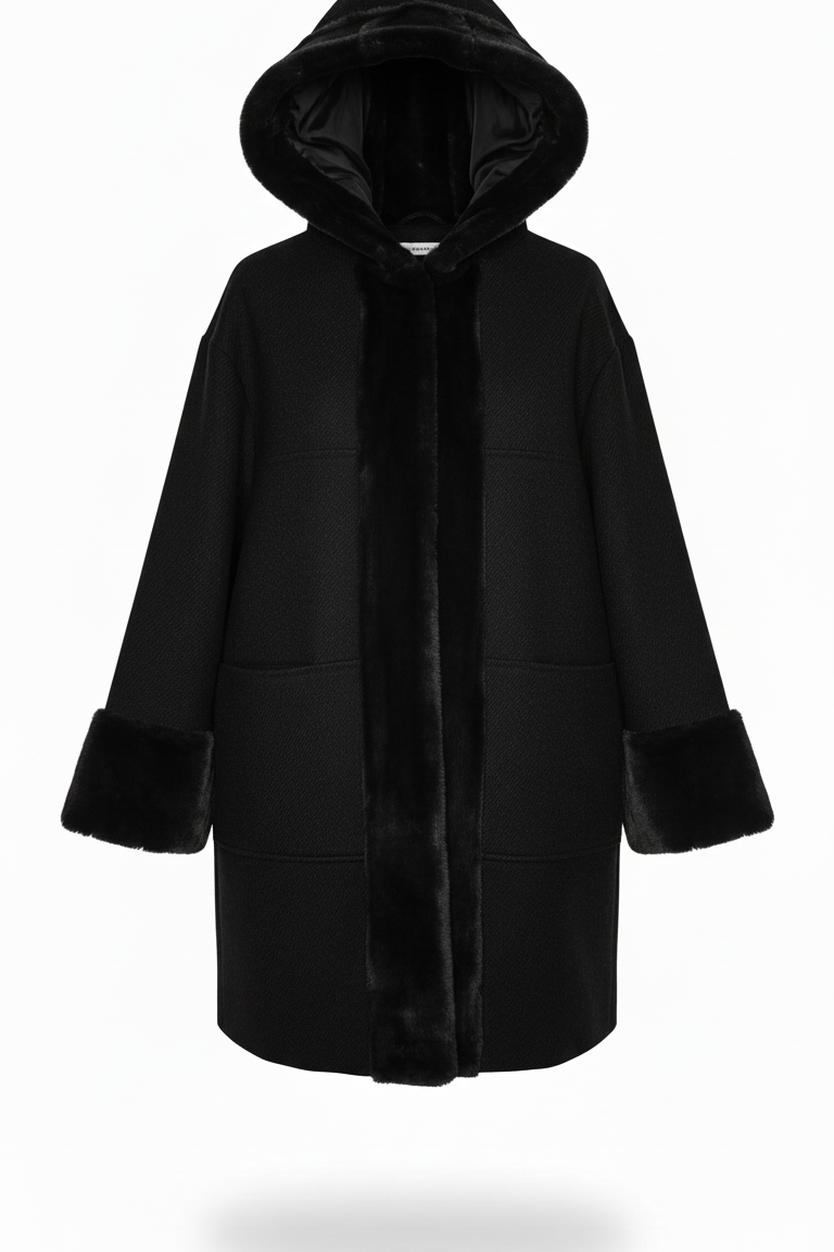 giaccone con cappuccio bordato con pelliccia ROMI2738 NERO MARICLA 