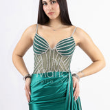 abito lungo bustier trasparenze e strass FP881008 VERDE MARICLA ELEGANCE 