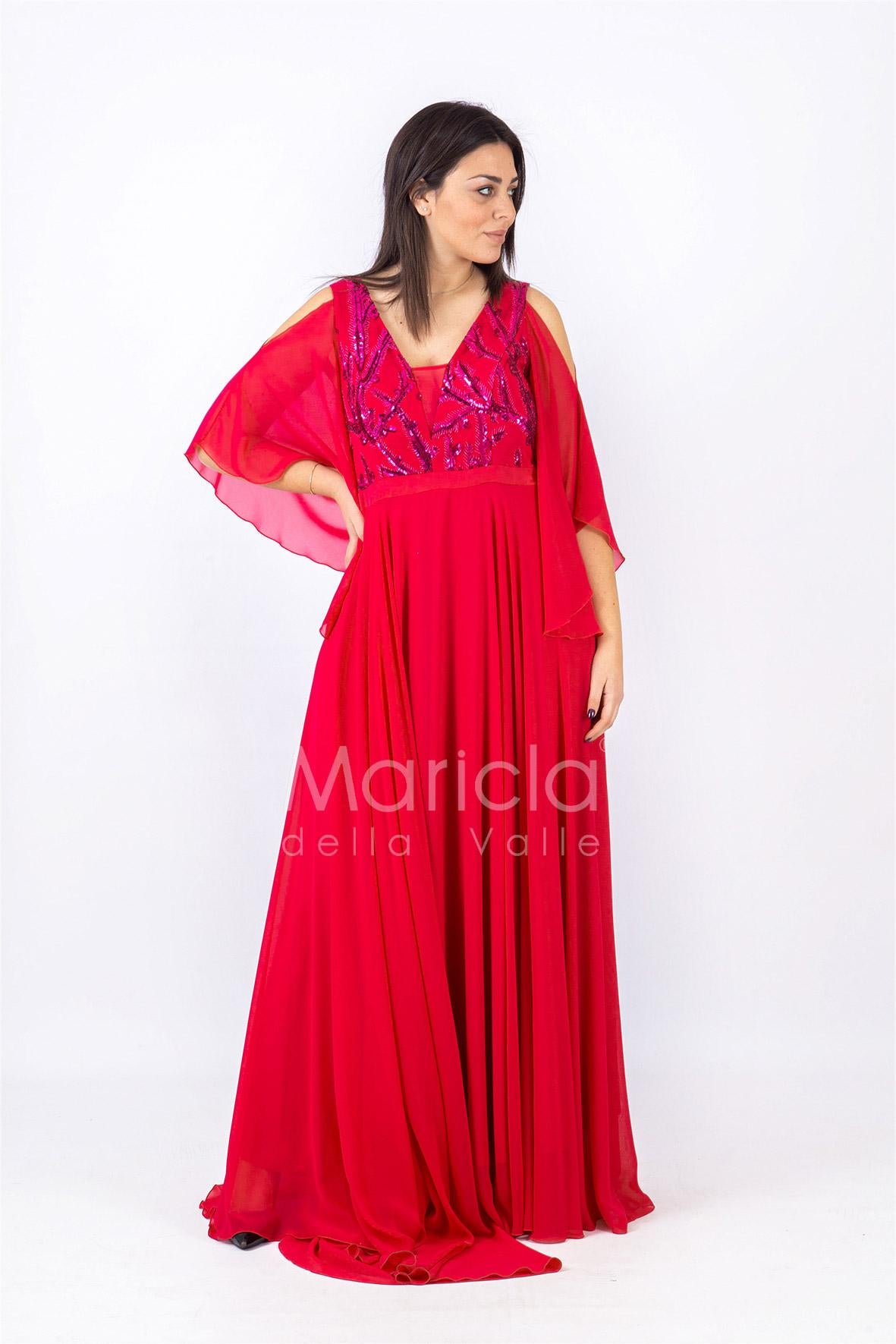 Abito lungo con corpetto ricamato PF619 FUXIA PAOLA FORTI 