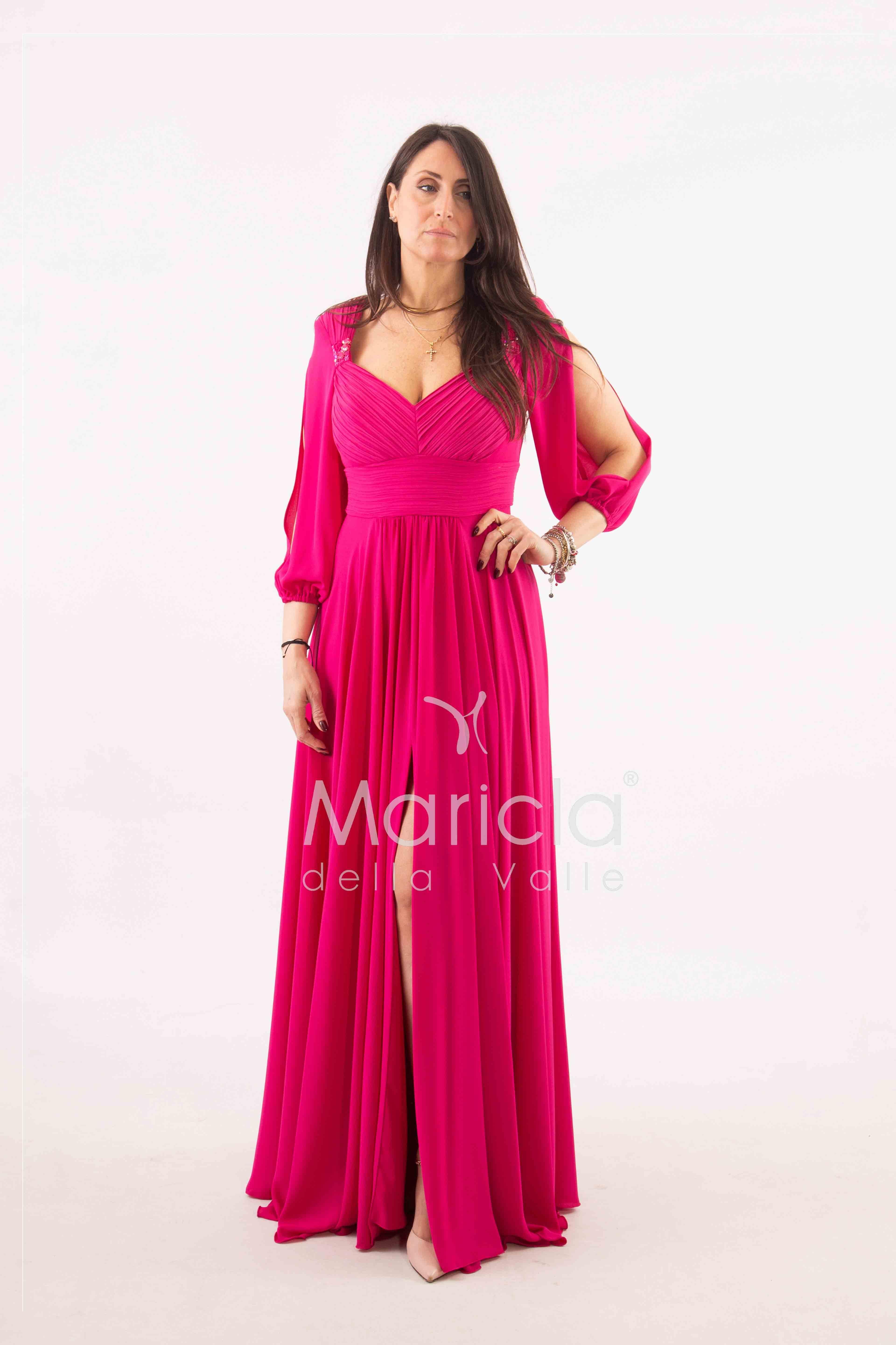 abito con manica lunga aperta SP240067 FUCSIA SONIA PENA 