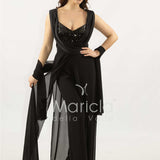 tuta con scollo paiette SH910TU NERO SHARON 