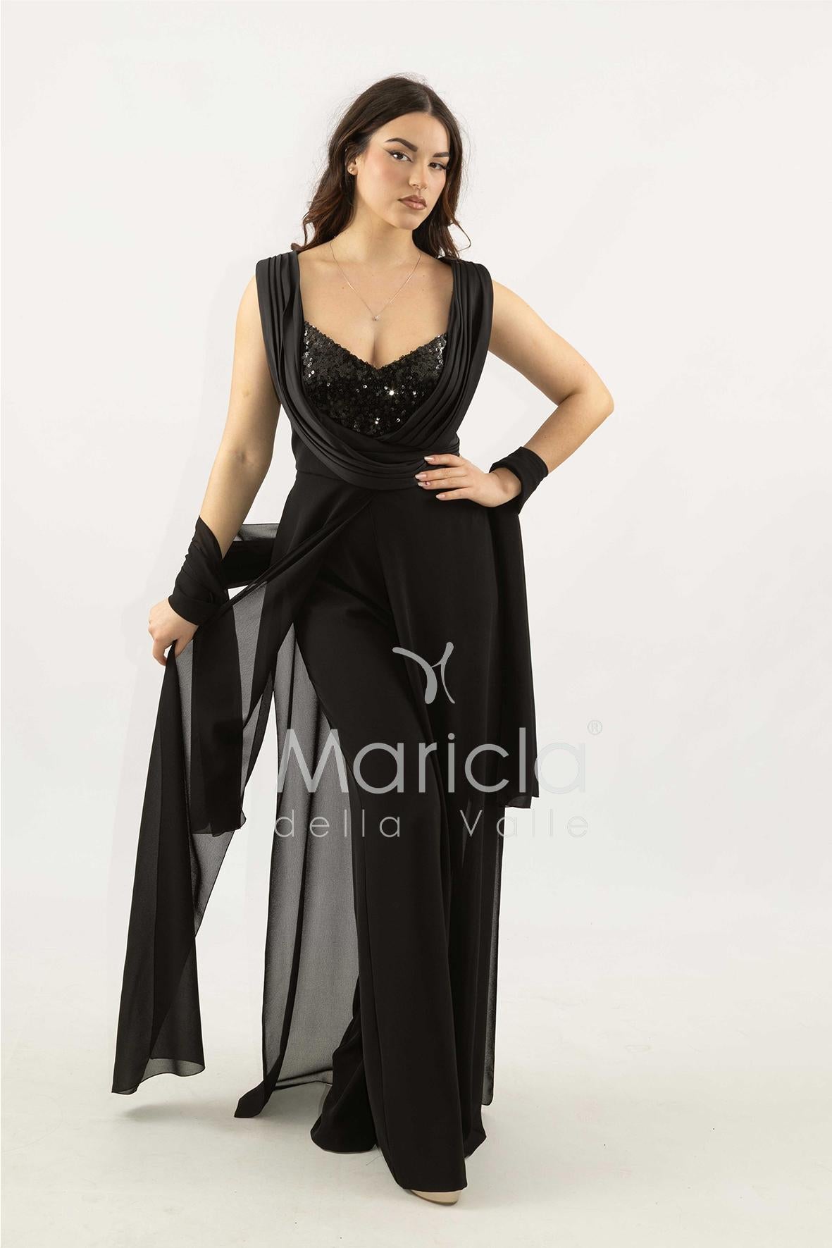 tuta con scollo paiette SH910TU NERO SHARON 