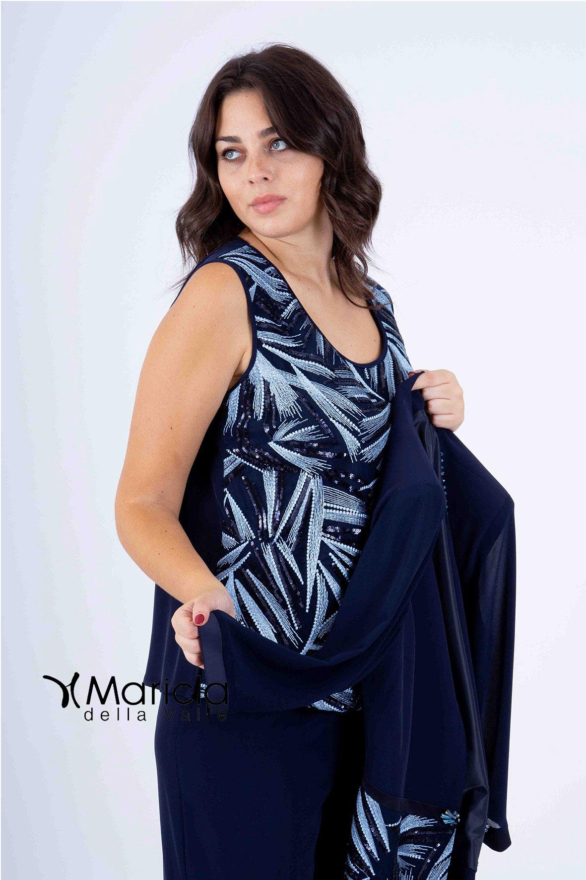 tailleur con ricamo PF3120/22 BLU PAOLA FORTI 