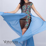 Abito lungo con gonna in tulle ANT19228JC INDACO ANTILLE ELEGANCE 