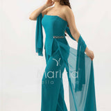 tuta con baschina e dettaglio strass SH906TU PETROLIO SHARON 