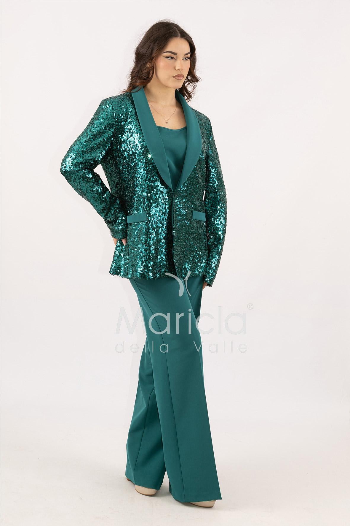 Completo in paiette tailleur  3 pezzi JC35273 VERDE MARICLA ELEGANCE 