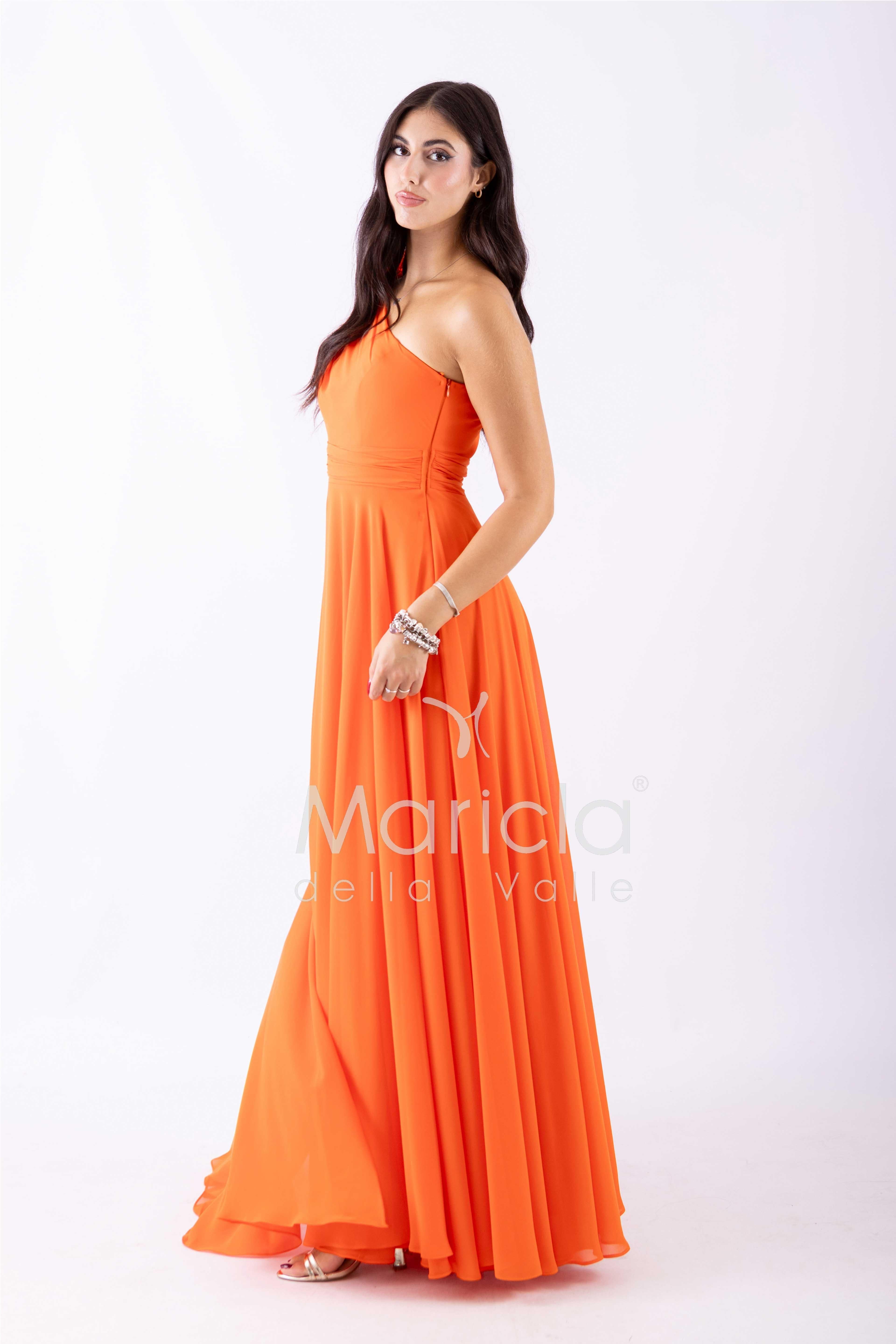 abito lungo fiore chiffon FI7401 ARANCIO MARICLA ELEGANCE 