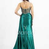 abito lungo bustier trasparenze e strass FP881008 VERDE MARICLA ELEGANCE 