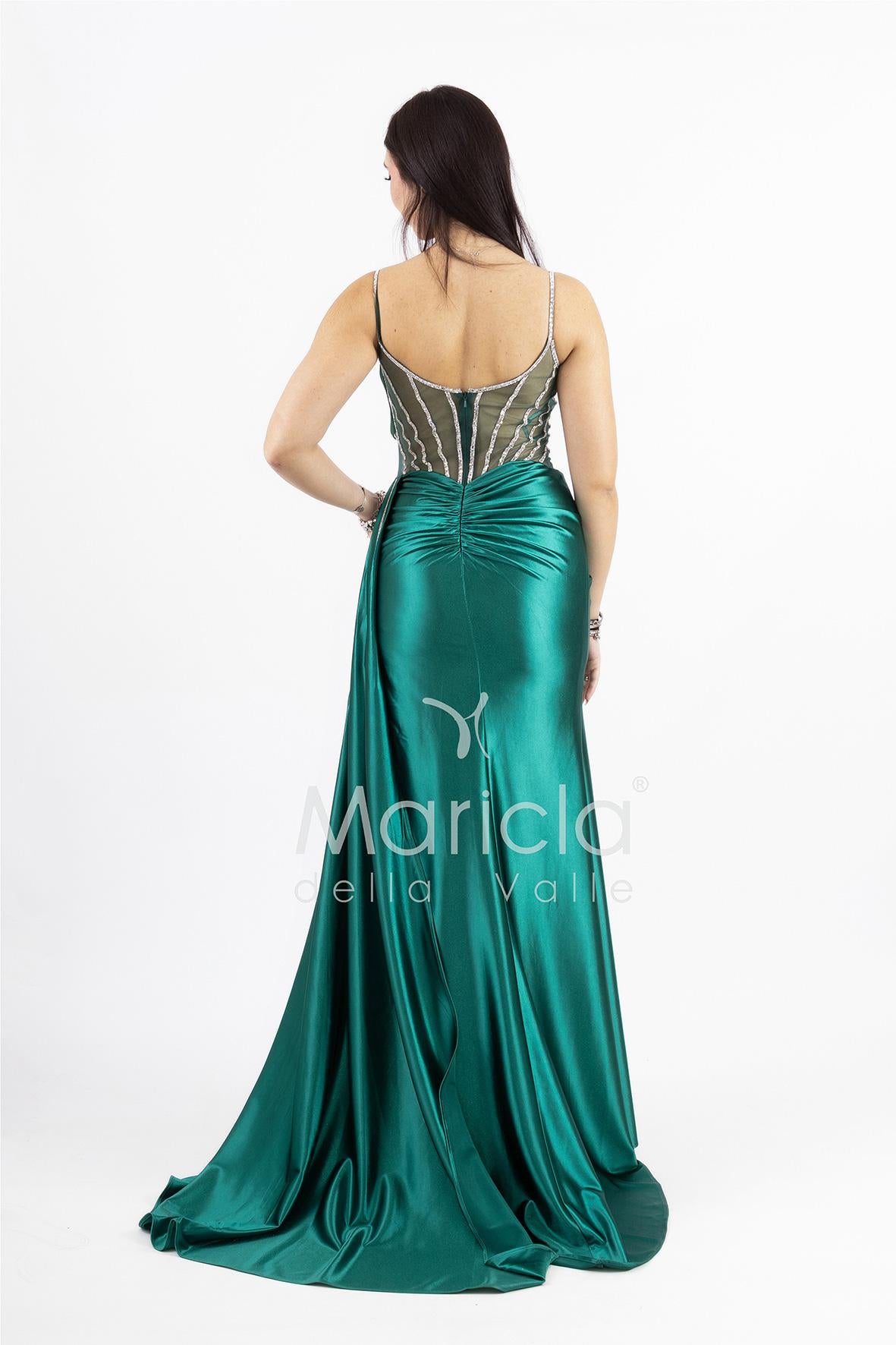 abito lungo bustier trasparenze e strass FP881008 VERDE MARICLA ELEGANCE 