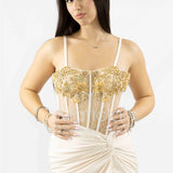 abito lungo corpetto strass e arriccio laterale ANT25024XJ NUDE ANTILLE ELEGANCE 