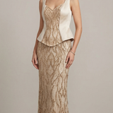 abito lungo baschina e paiette CAR58660 CHAMPAGNE MARICLA ELEGANCE 
