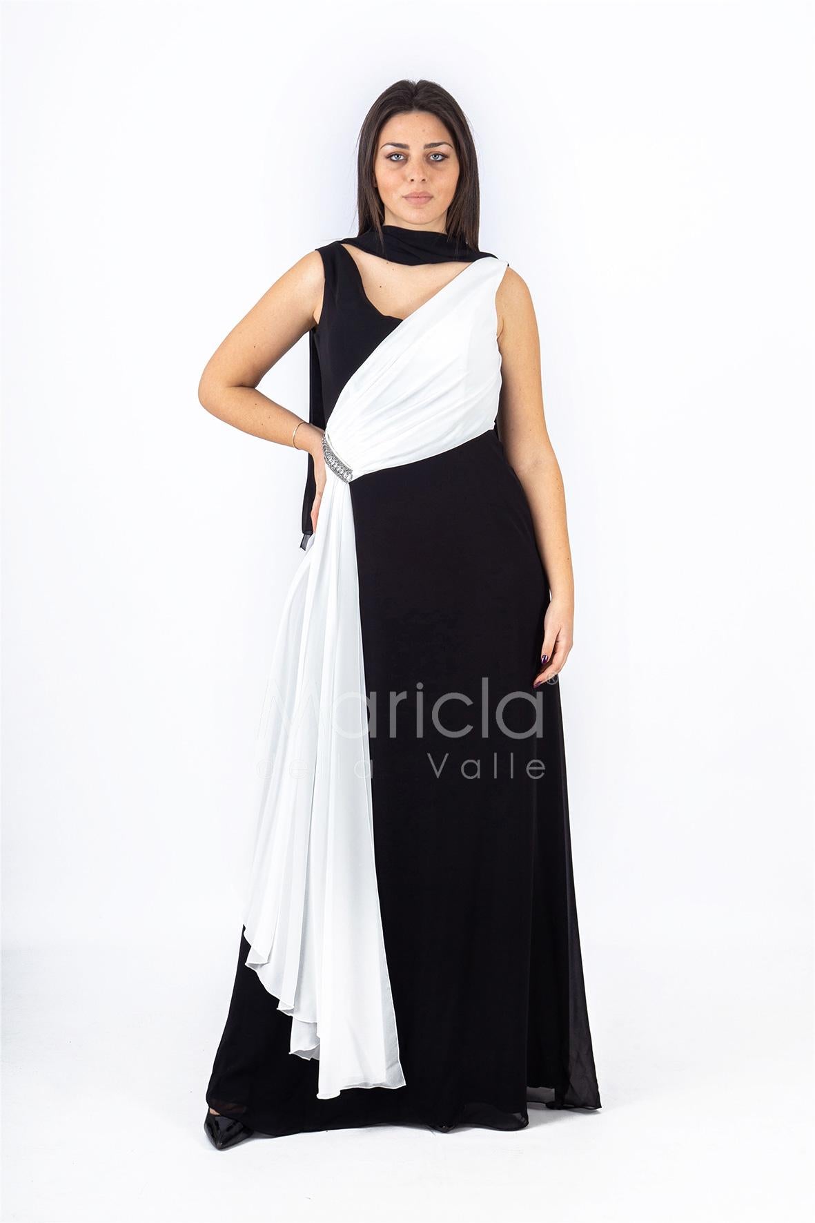 abito lungo bicolore RG009 NERO/BIANCO GIGLI CERIMONIA 