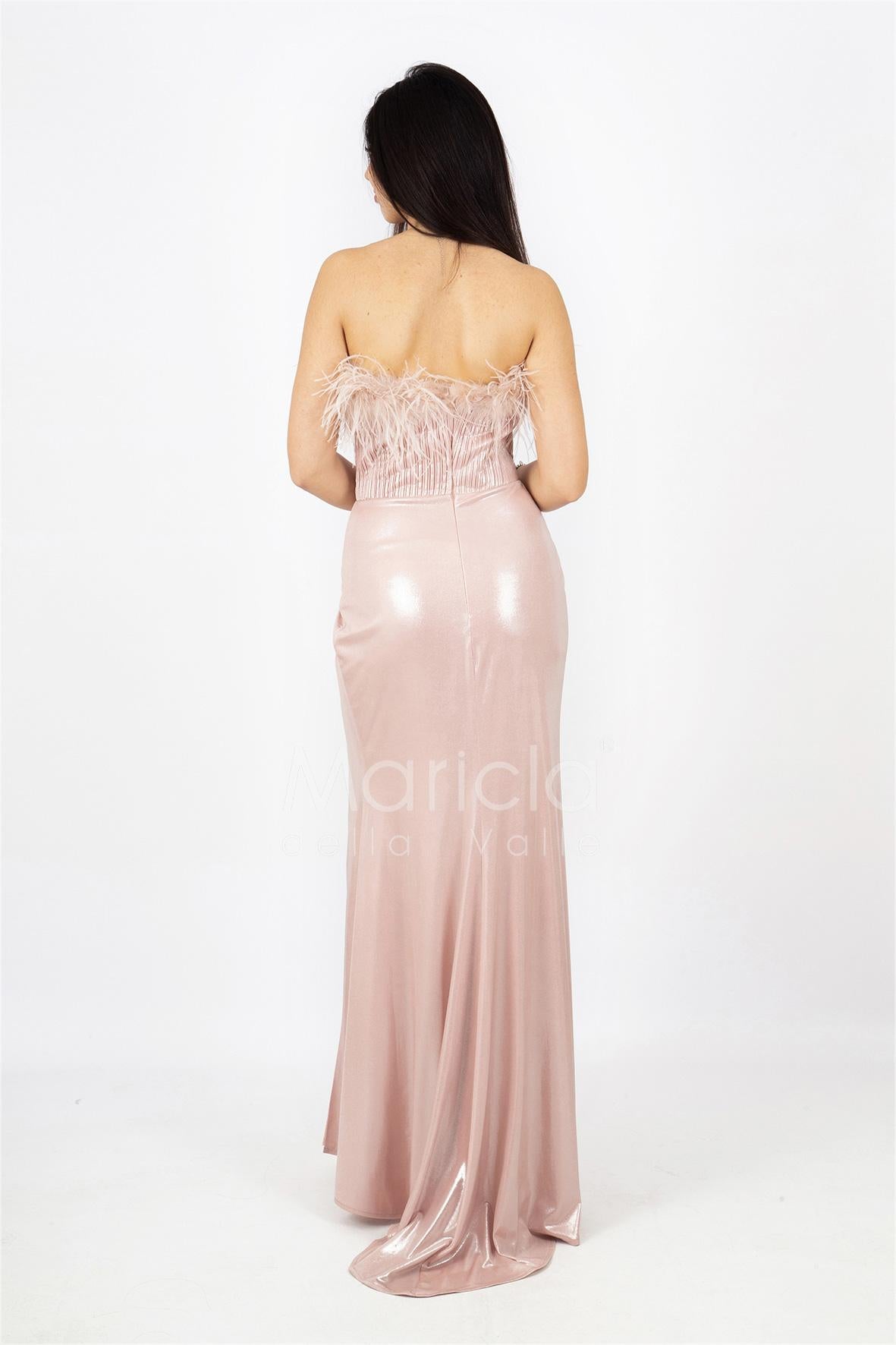 abito con corpetto piume INV2331 ROSA MARICLA ELEGANCE 