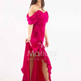 abito lungo in crepe saten con rouche ANT80018 FUXIA ANTILLE ELEGANCE 