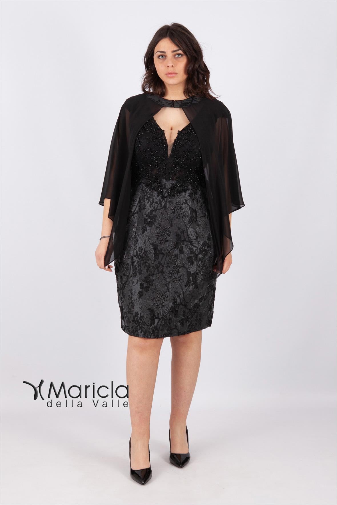 Abito midi tessuto damascato e pizzo BB71007 NERO MARICLA ELEGANCE 