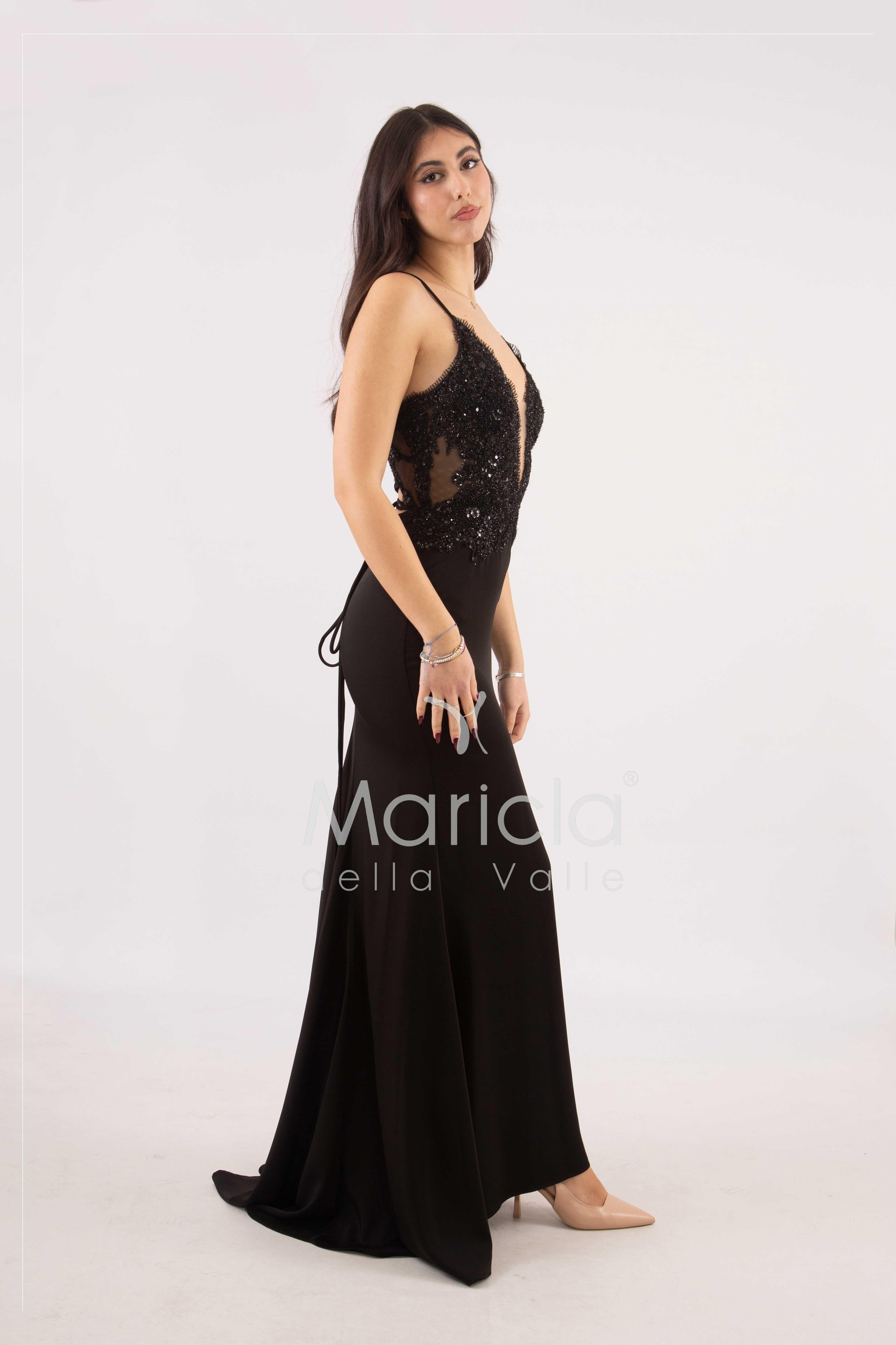 abito sirena corpetto ricamato ANT20412XJ NERO ANTILLE ELEGANCE 