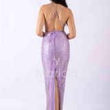 abito lungo paiette e raso scollato DEG55233 GLICINE MARICLA ELEGANCE 