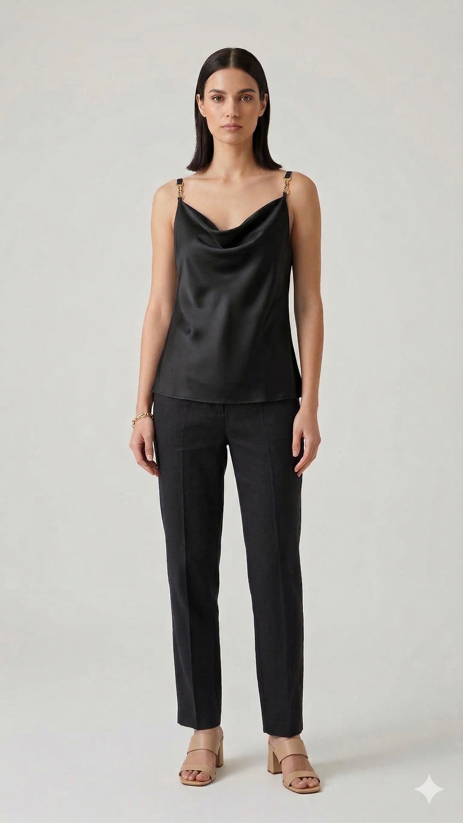 Top Fluido in Satin con bretelle a catena DB10939 NERO MARICLA 