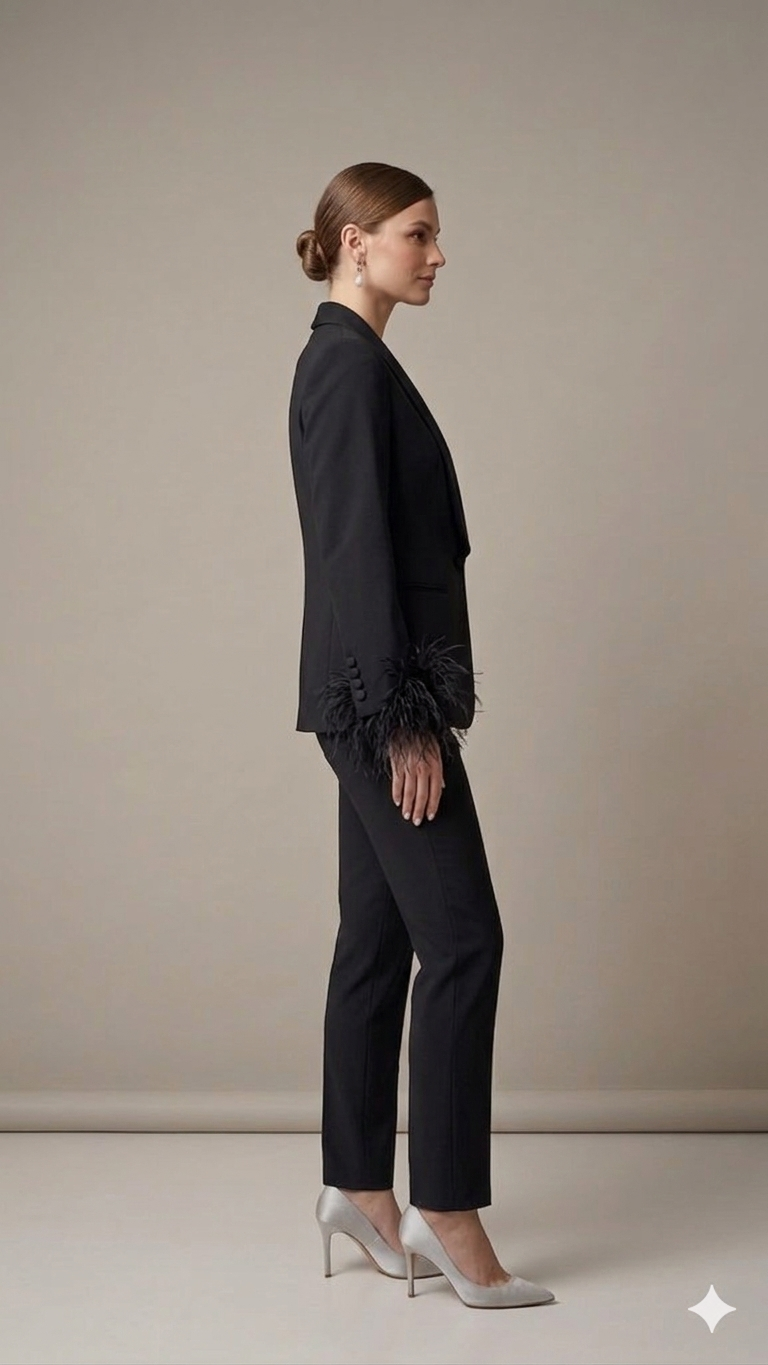 tailleur smoking con piume AD09326 NERO MARICLA 