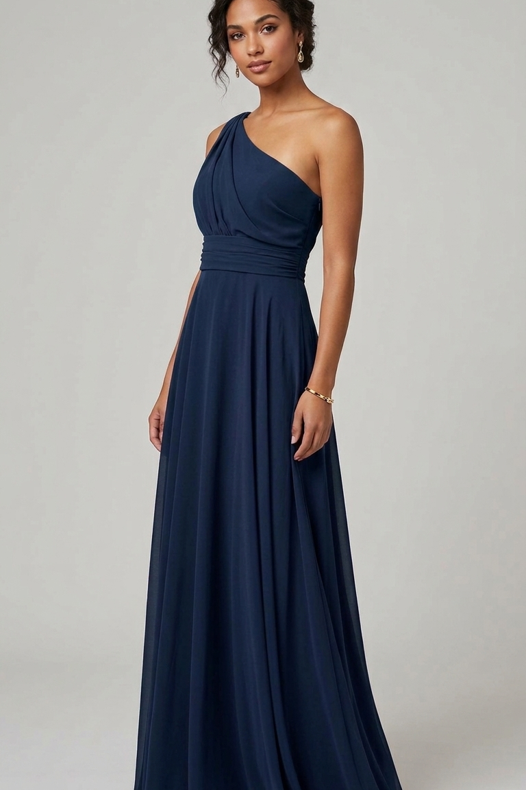 abito monospalla chiffon FI7517 BLU MARICLA ELEGANCE 