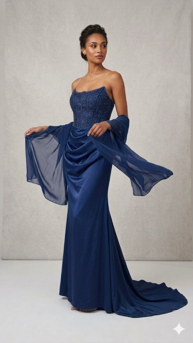 abito lungo con corpetto macramè CAR58595 BLU MARICLA ELEGANCE 