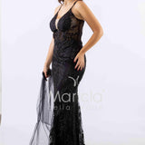 abito lungo intrecciato dietro FI7522 NERO MARICLA ELEGANCE 