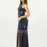 abito lungo corpetto strass e nodo laterale ANT25008XJ BLU ANTILLE ELEGANCE 