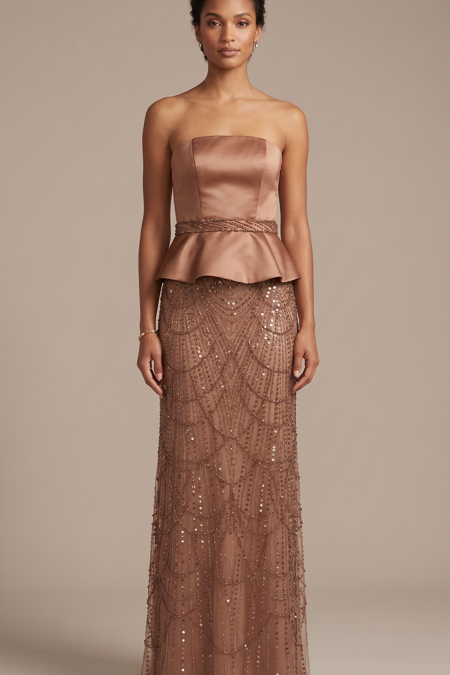 Abito con baschina e paillettes FI11187 VISONE MARICLA ELEGANCE 