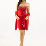 abito midi corpetto strass e rouche SH829AC ROSSO SHARON 