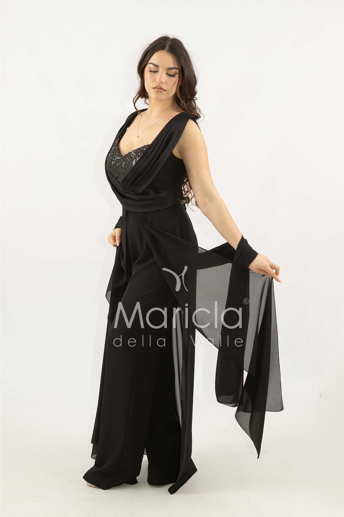 tuta con scollo paiette SH910TU NERO SHARON 