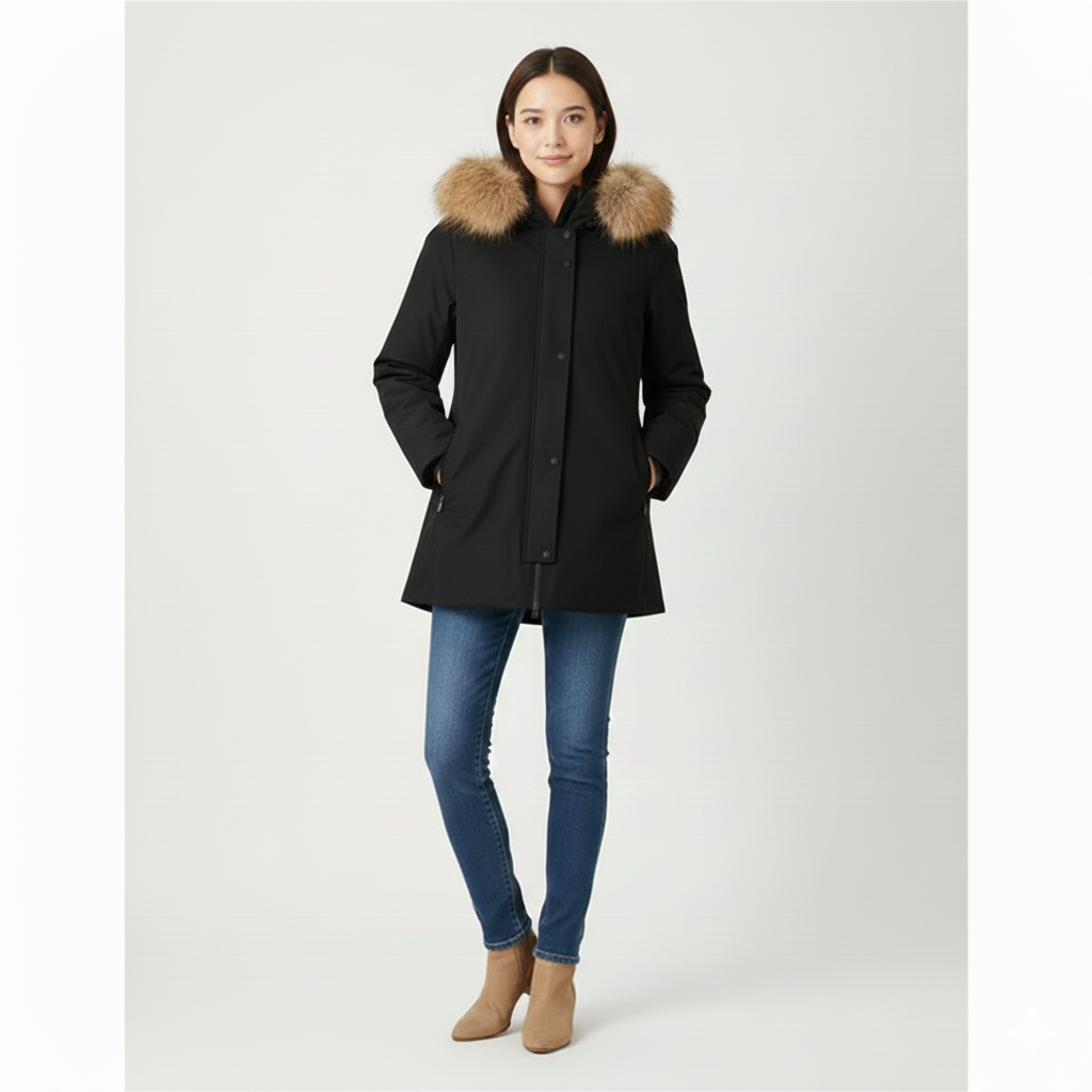 Giaccone con collo in pelliccia EC25256 NERO MARICLA 