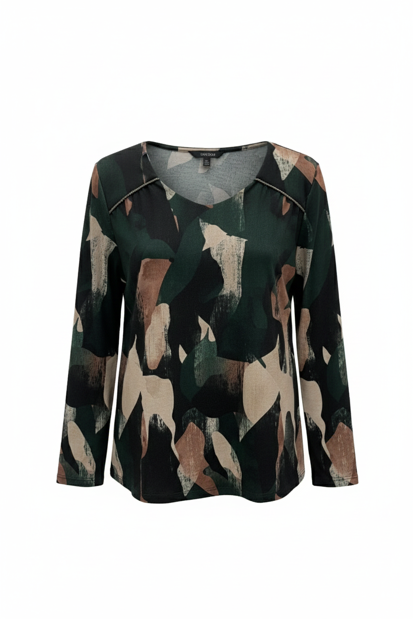 maglia fantasia con strass spalla DB10738 VERDE MARICLA 