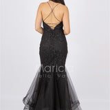 abito lungo glitter con triangoli toulle FI7269 NERO MARICLA ELEGANCE 