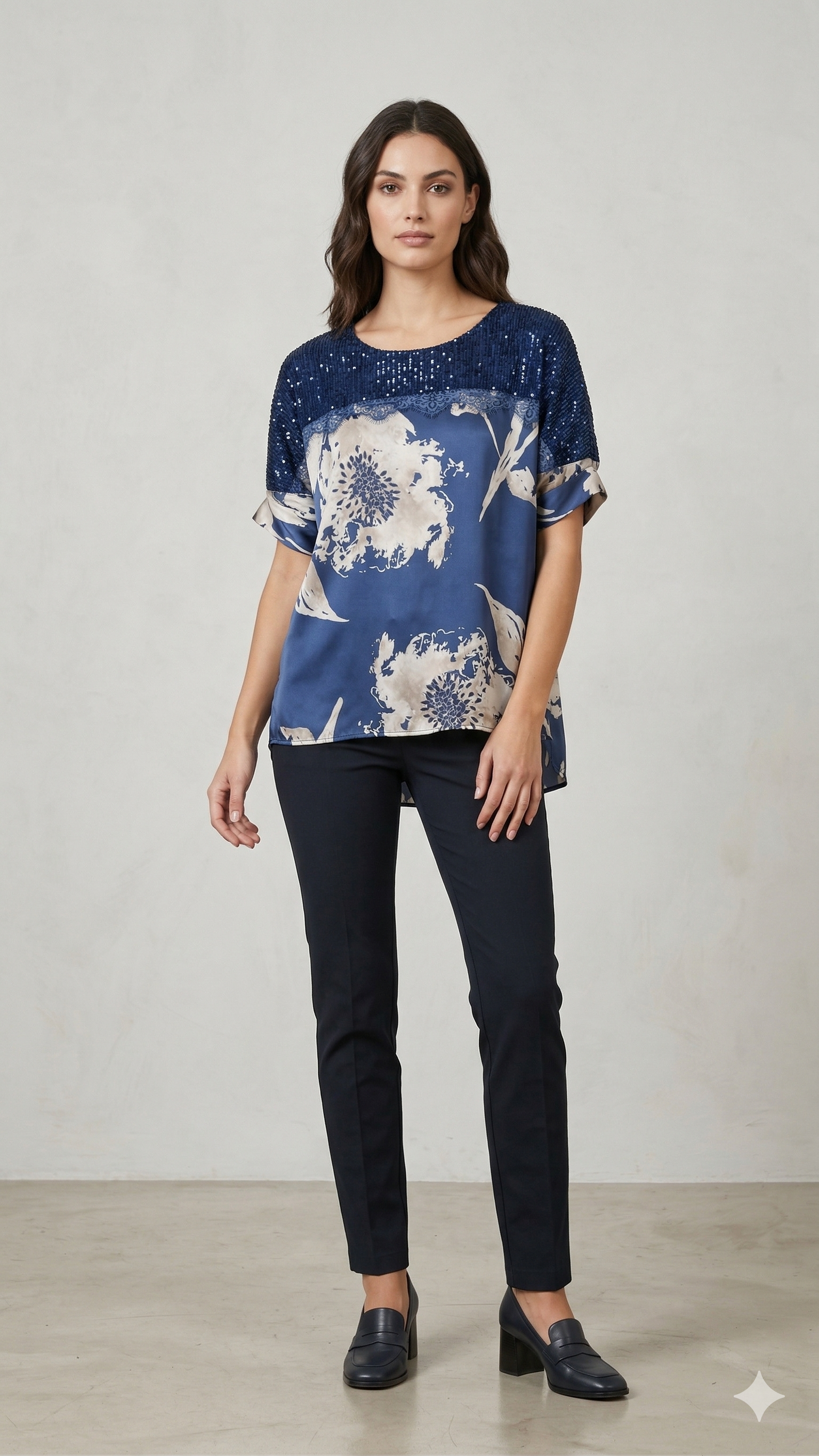 casacca con pizzo e fantasia LIB26158 BLU MARICLA 