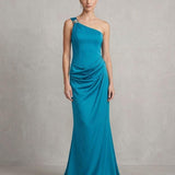 abito lungo monospalla gioiello CAR58608 PETROLIO MARICLA ELEGANCE 