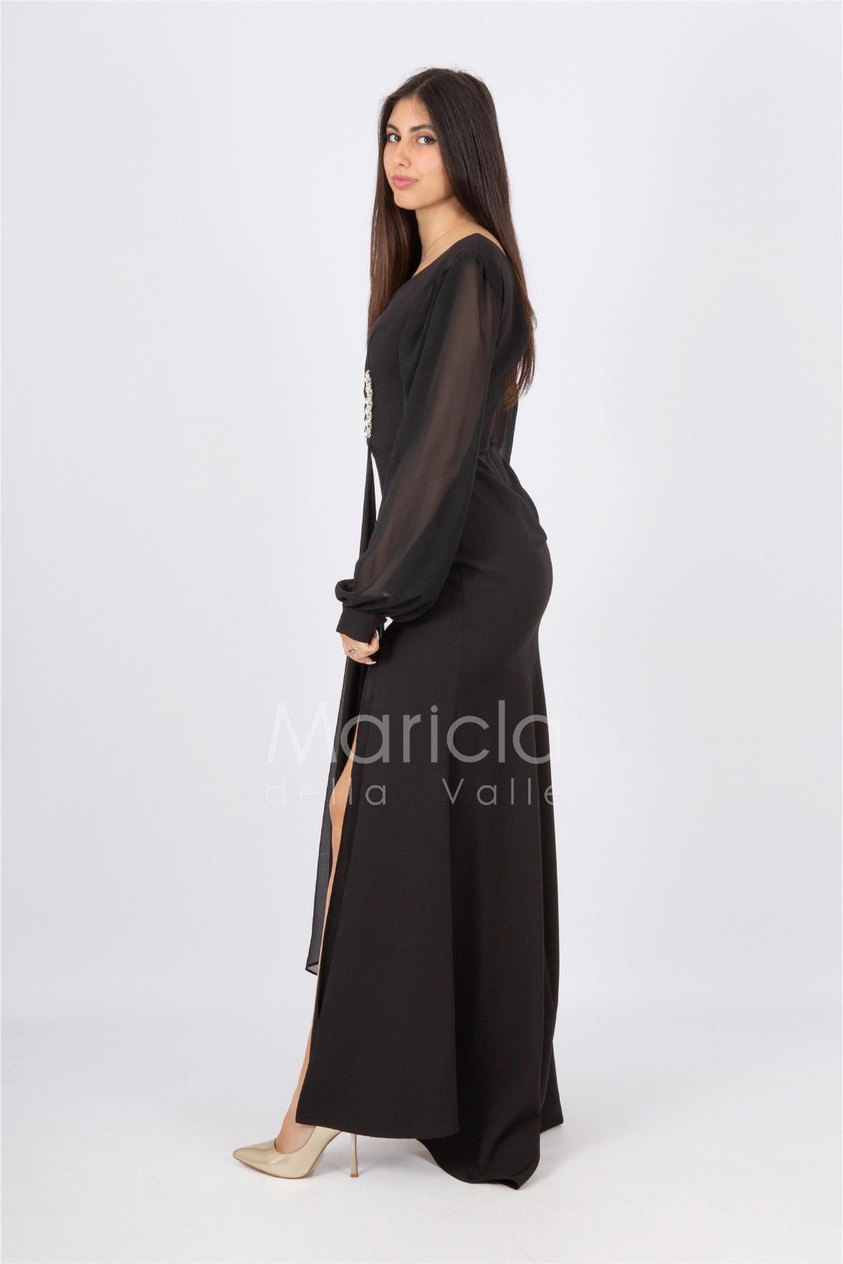 abito manica lunga con gioiello CAR58137 NERO MARICLA ELEGANCE 