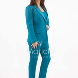 Tailleur con pioggia di strass Completo 3 pezzi SH409 PETROLIO SHARON 