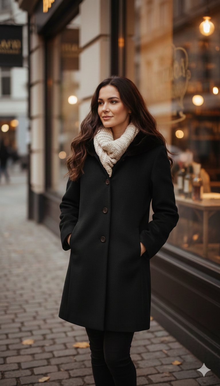 cappotto con cappuccio pelliccia ROMI2761 NERO MARICLA 