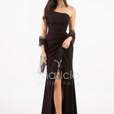 abito sirena crepe saten con spacco ANT7324 NERO ANTILLE ELEGANCE 